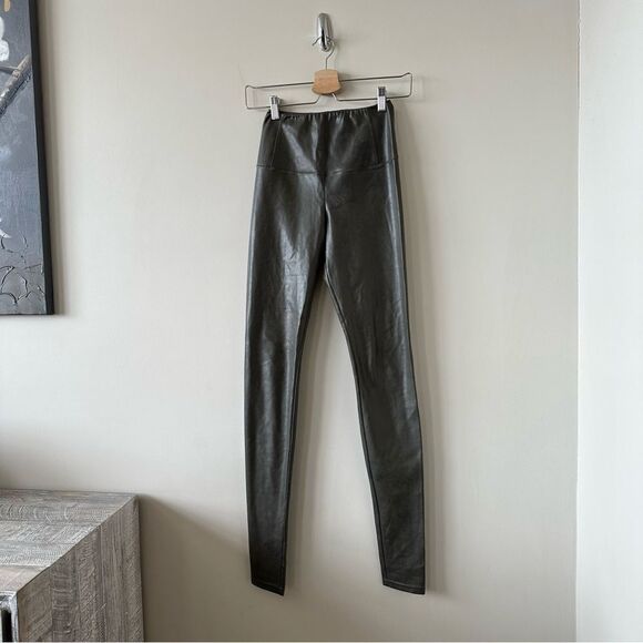 Aritzia-Wilfred Olive Faux Leather Daria Pant - Picture 3 of 14